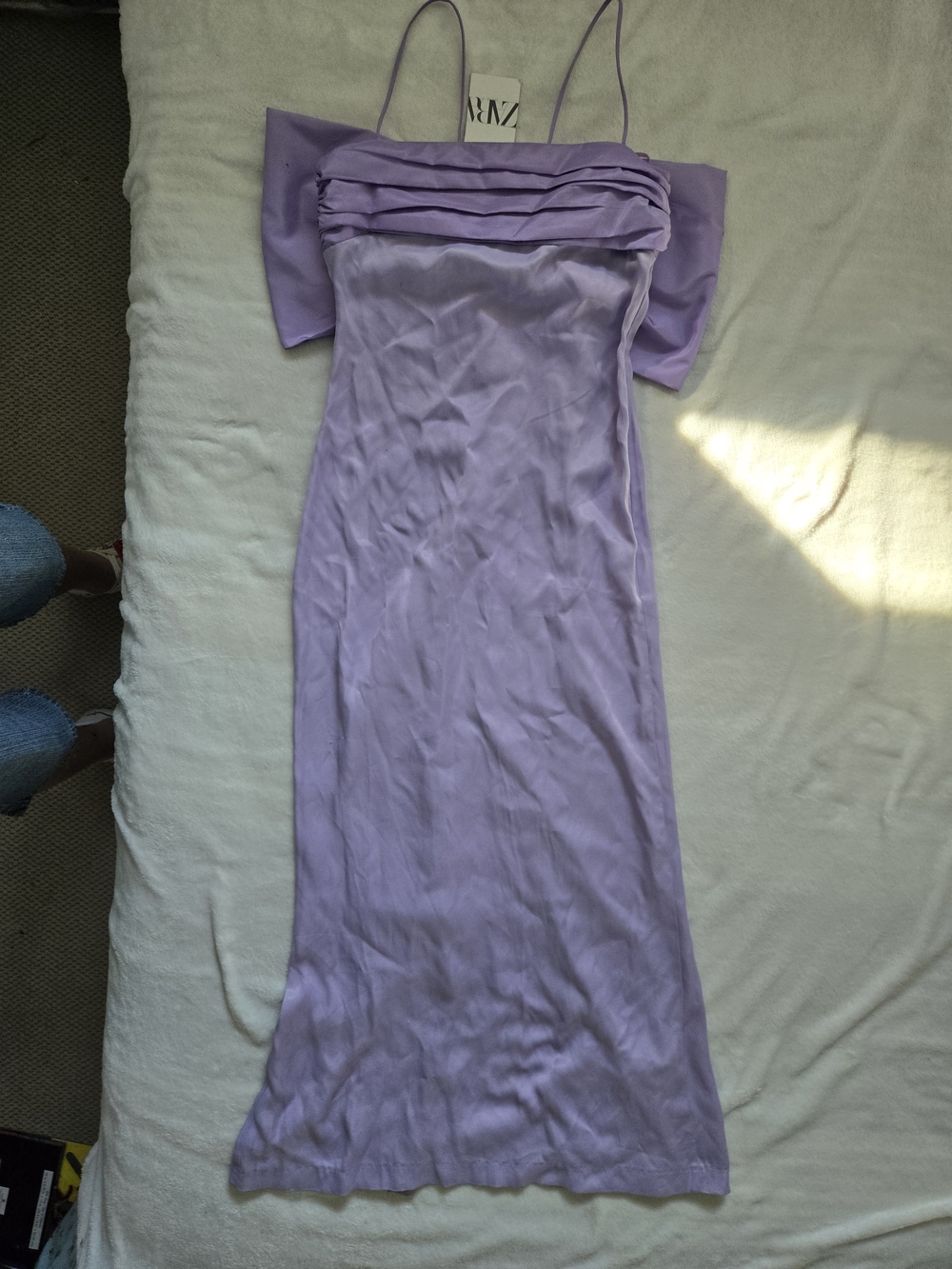 Zara Lilac Off-Shoulder Satin Midi Dress